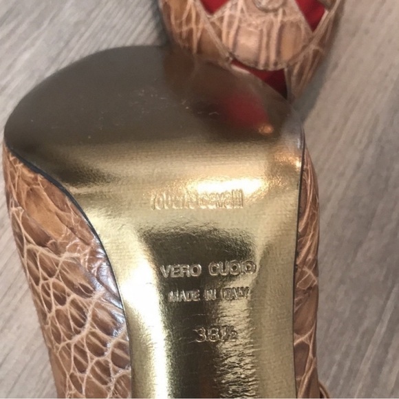 Roberto Cavalli Vintage Crocodile Embossed Leather Peep Toe Shoes - Picture 10 of 11